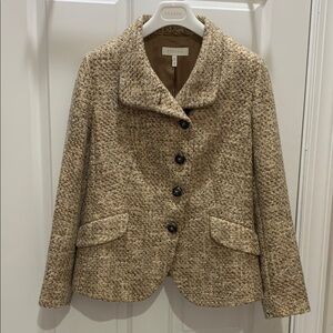 Escada Beige Tweed Notch Collar Button Jacket